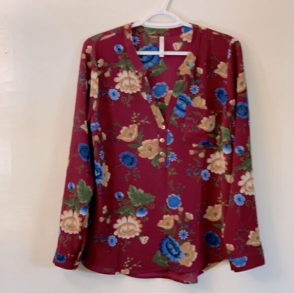 DNA Couture To Long Sleeves Lightweight Floral Blouse Sz Medium Gorgeous - Picture 1 of 7